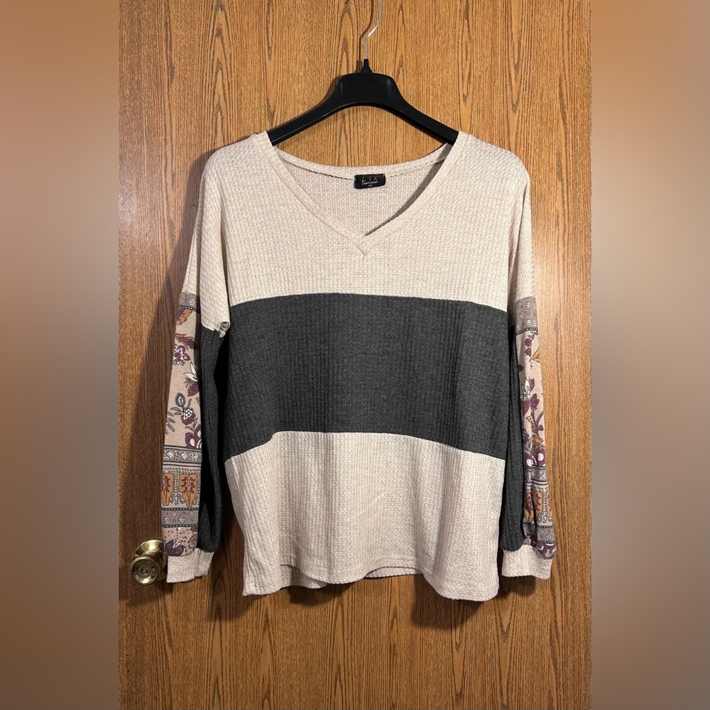 LTX Colorblock Waffle Knit Boho Hippie Top